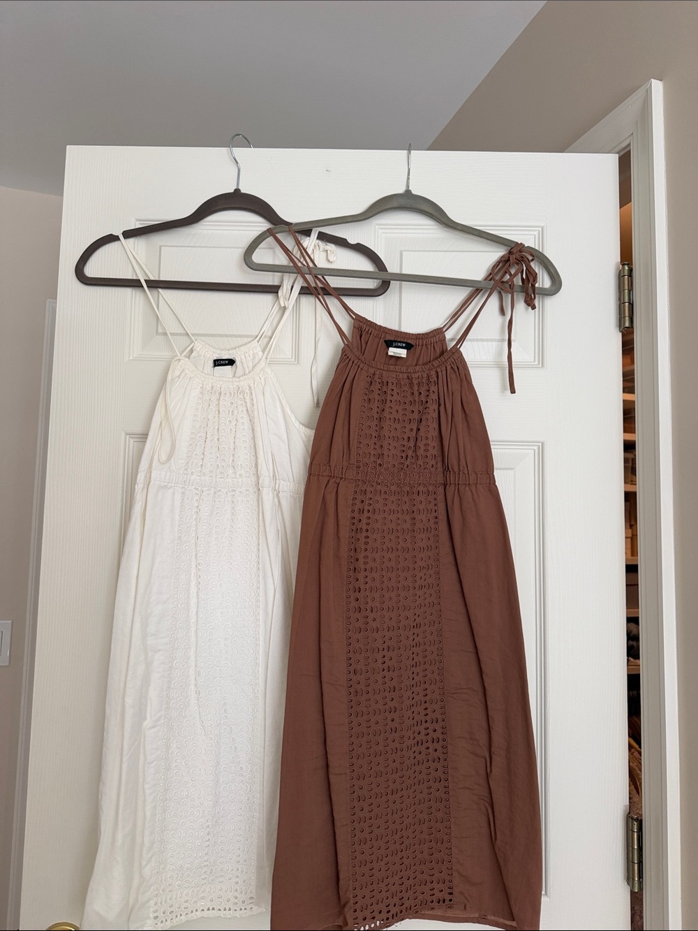 J. Crew Cotton Eyelet Halter Dress in White and Brown